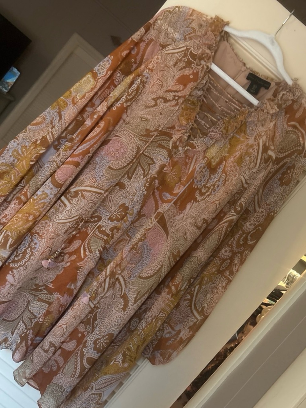 Boho Paisley Peasant dress in Rust & Pink